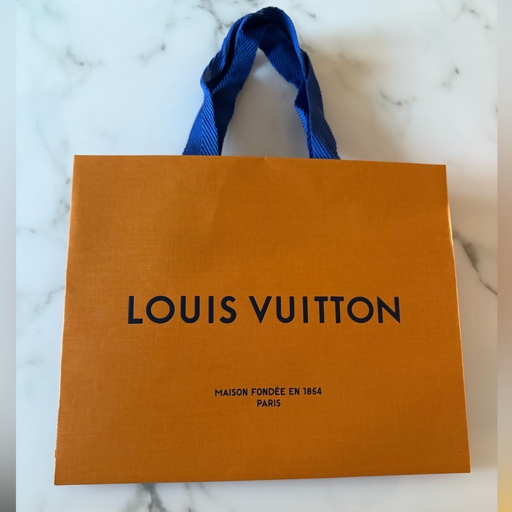 Louis Vuitton Orange Shopping Bag with Blue Handles